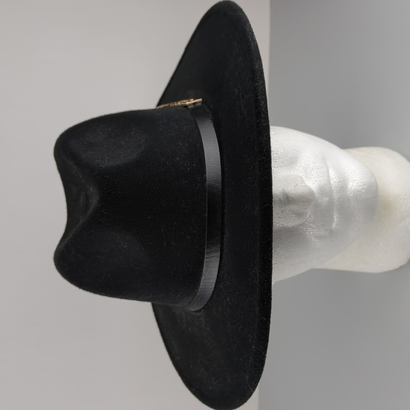 VINTAGE Women's Black Felt Gold Metal Feather Fedora Hat - Picture 5 of 8